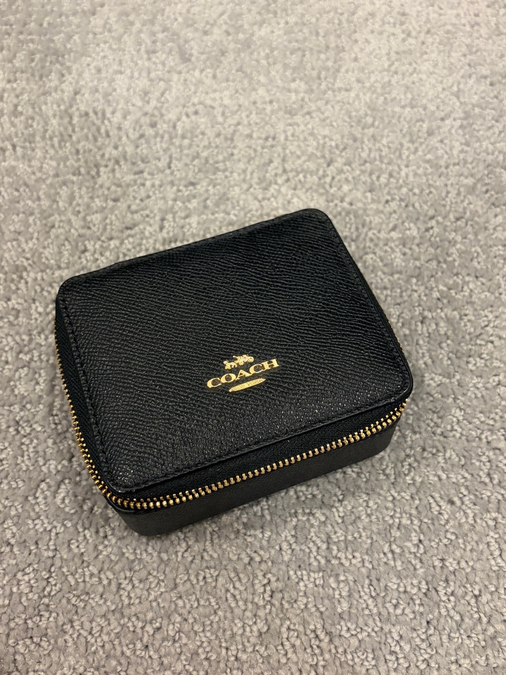 COACH Black Leather Jewelry Travel Case with Gold Hardware